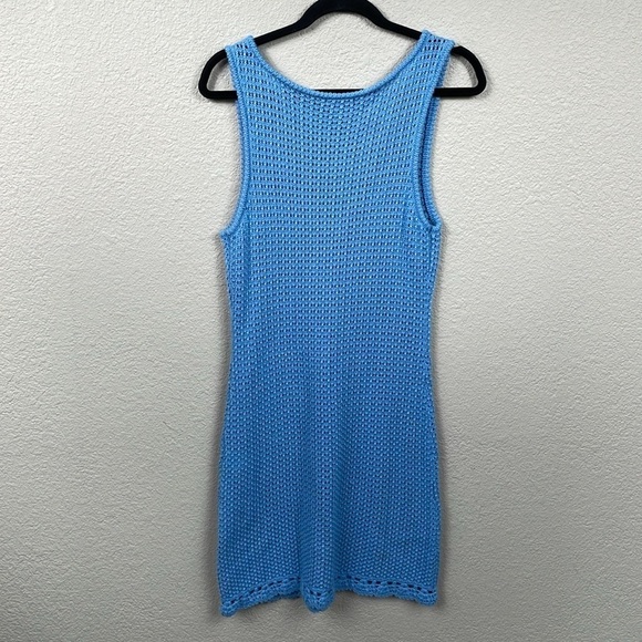 Tularosa Cyrus Dress in Blue Open Crochet Knit Beachy Boardwalk Cover Up L - Picture 7 of 13